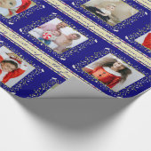 Mistletoe partridge streept blauwe kerstfoto cadeaupapier (Hoek)