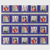 Mistletoe partridge streept blauwe kerstfoto cadeaupapier (Vlak)