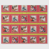 Mistletoe patridge strepen rood Kerstmis foto Cadeaupapier (Vlak)