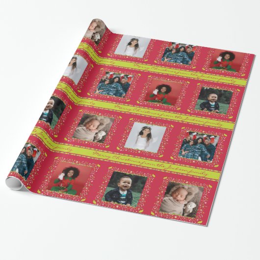 Mistletoe patridge strepen rood Kerstmis foto Cadeaupapier (Uitgerold)