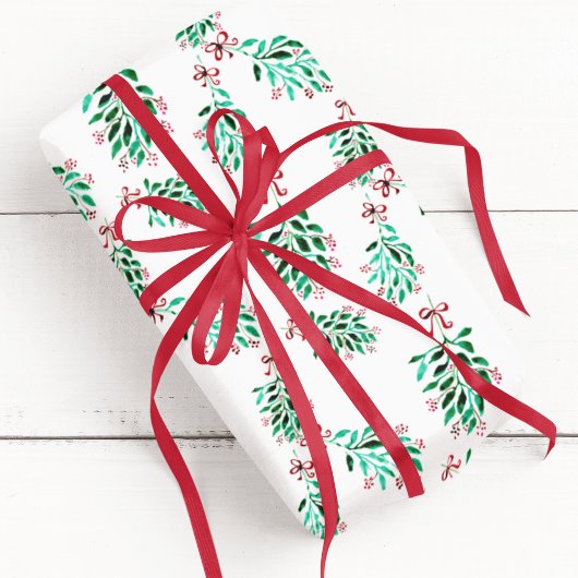 Mistletoe Pattern Hand-getrokken Kerst Waterverf Inpakpapier Vel
