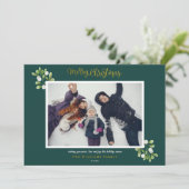 Mistletoe Photo Gold Script Vrolijk Kerstfeest Feestdagenkaart (Staand voorkant)