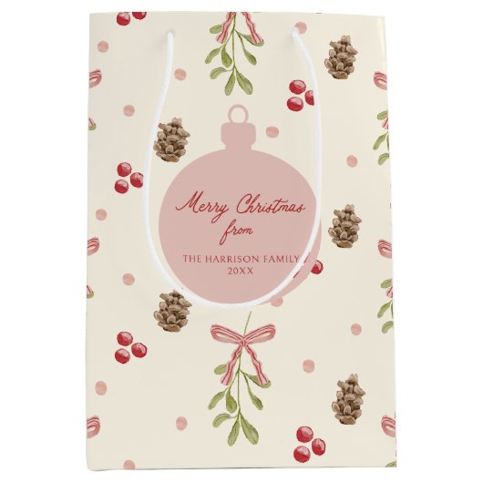 Mistletoe Pine Cone Berry Pattern Medium Cadeauzakje (Voorkant)