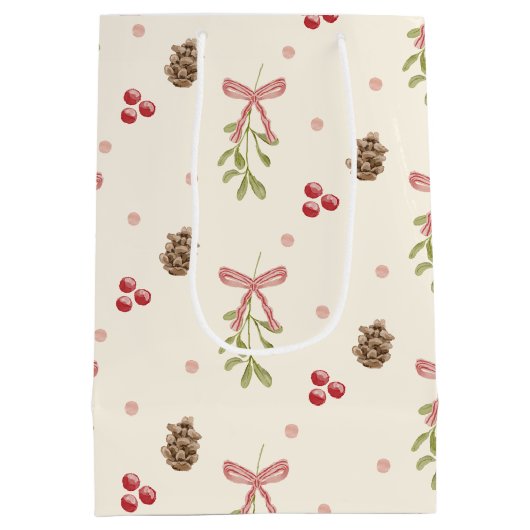 Mistletoe Pine Cone Berry Pattern Medium Cadeauzakje (Achterkant)