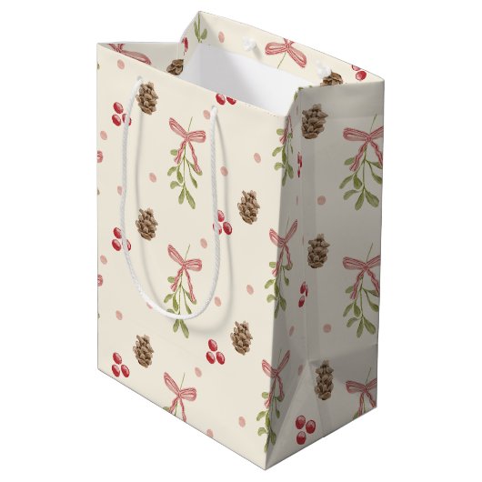 Mistletoe Pine Cone Berry Pattern Medium Cadeauzakje (Achterkant Gekanteld)