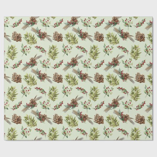 Mistletoe Pine Green Leaves Cadeaupapier (Vlak)