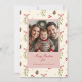 Mistletoe Pinecone Berry Patroon Foto Feestdagenkaart (Voorkant)