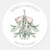 Mistletoe Posy Gold Bow Vrolijk Kerstfeest Ronde Sticker (Voorkant)