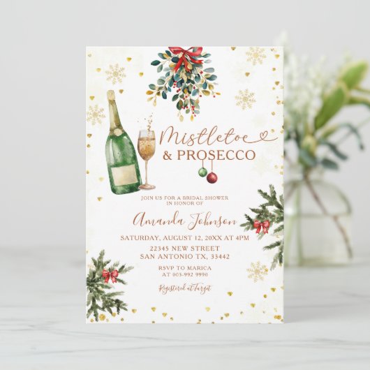 Mistletoe & Prosecco Gouden Kerst Vrijgezellenfees Kaart (Staand voorkant)