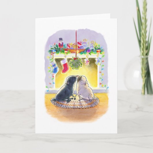 Mistletoe Pugs-kerstkaart Kaart (Voorkant)