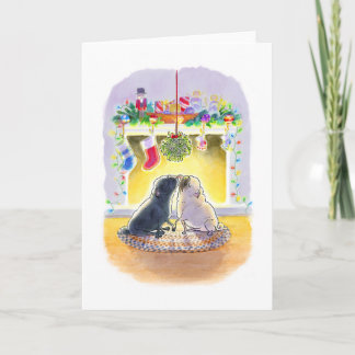 Mistletoe Pugs-kerstkaart Kaart