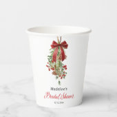 Mistletoe Red Bow Festive Bridal Shower Papieren Bekers (Achterkant)