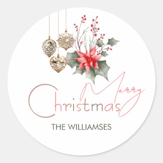 Mistletoe Red Green Posh Kerst Ornament Script Ronde Sticker (Voorkant)