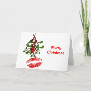 Mistletoe & Red Lipstick Kiss Feestdagen Kaart