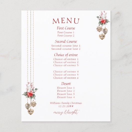 Mistletoe Red Posh Christmas Dinner Party Menu (Voorkant)