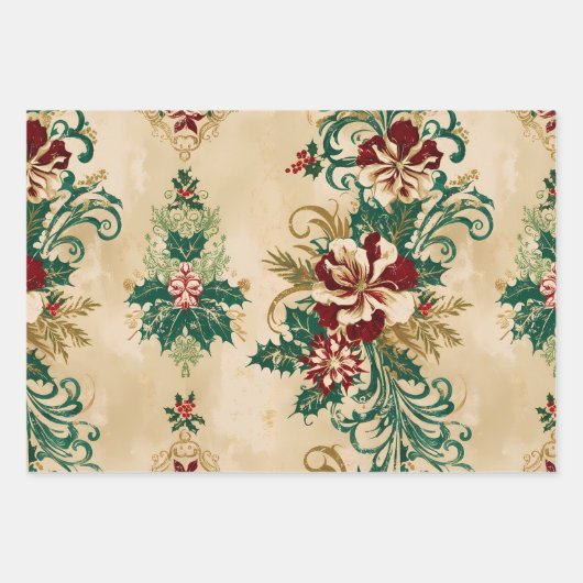 Mistletoe  retro patroon kerstcadeaus inpakpapier vel (Voorkant 3)