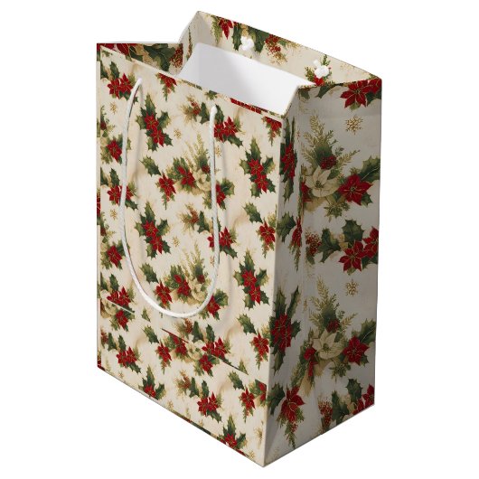 Mistletoe  retro patroon kerstcadeaus medium cadeauzakje (Achterkant Gekanteld)