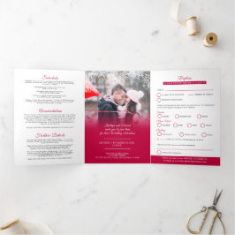 Mistletoe rode witte huwelijksmaaltijd optie RSVP Drieluik Uitnodiging
