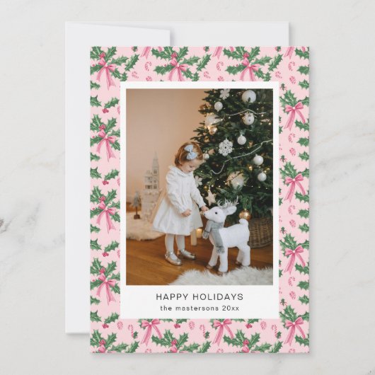 Mistletoe Roze Behang Foto Kerstkaart (Voorkant)