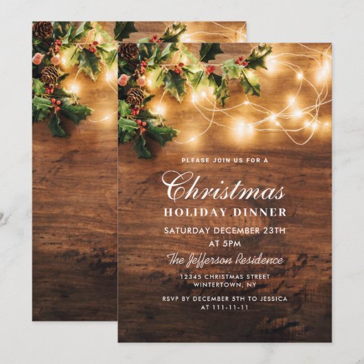 Mistletoe Rustic Holiday Kerstfeestdag DINNER Kaart (Voorkant / Achterkant)