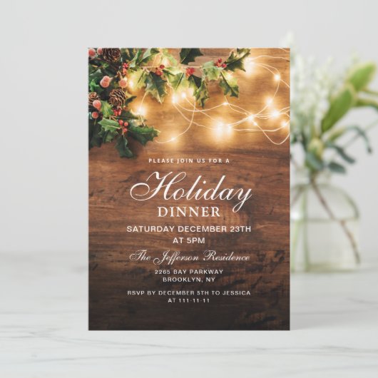 Mistletoe Rustic Holiday Kerstfeestdag DINNER Kaart (Staand voorkant)