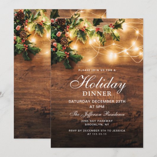Mistletoe Rustic Holiday Kerstfeestdag DINNER Kaart (Voorkant / Achterkant)