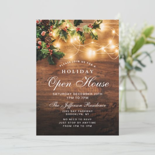 Mistletoe Rustic Holiday Open House Kaart (Staand voorkant)