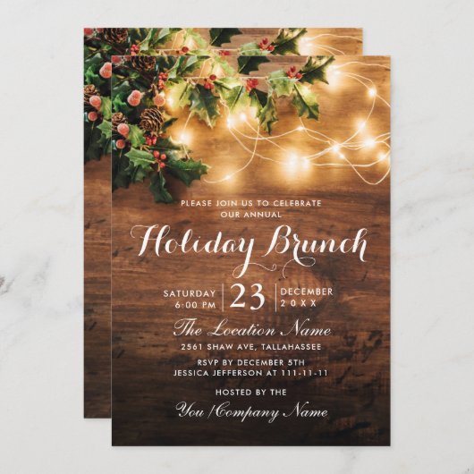 Mistletoe Rustic Kerstfeestdag Brunch Kaart (Voorkant / Achterkant)