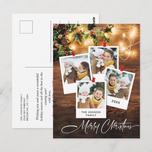 Mistletoe Rustic kerstfoto's feestdag groet Briefkaart (Voorkant / Achterkant)