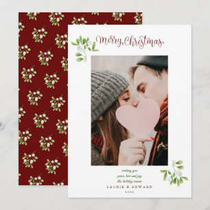 Mistletoe Script Prettig Kerstmis Koppel Foto Feestdagenkaart