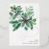 Mistletoe Sparkle Kerstgroet Silver Folie Feestdagenkaart (Voorkant)