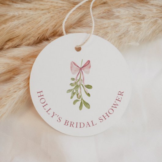 Mistletoe Stof Roze Strik Bruidscadeau Bedankjes Labels