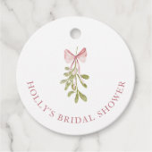 Mistletoe Stof Roze Strik Bruidscadeau Bedankjes Labels (Voorkant)