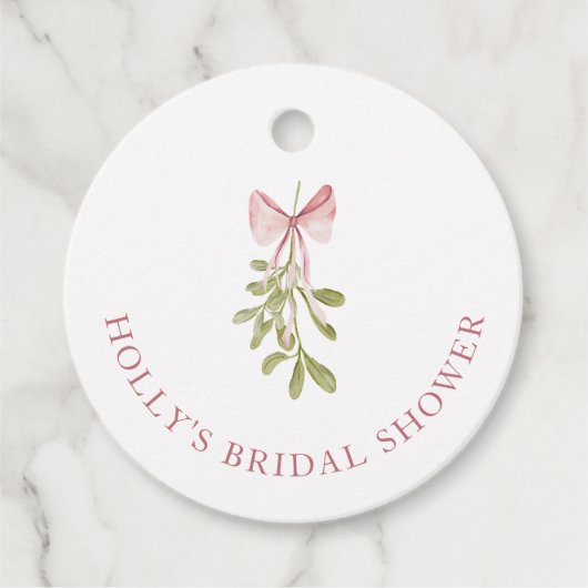 Mistletoe Stof Roze Strik Bruidscadeau Bedankjes Labels (Voorkant)