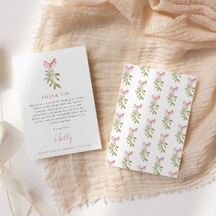 Mistletoe Stof Roze Strik Bruidsdouche Bedankkaart