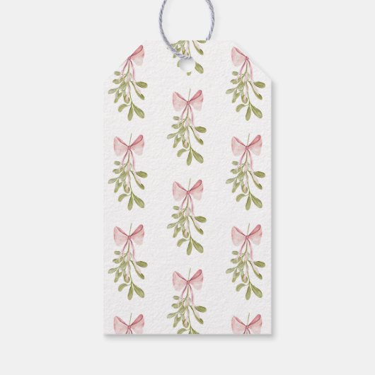 Mistletoe Stof Roze Strik Bruidsdouche Cadeaulabel (Achterkant)