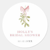 Mistletoe Stof Roze Strik Bruidsfeest Ronde Sticker (Voorkant)