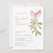 Mistletoe Stof Roze Strik Bruiloft Feest Kaart (Voorkant)