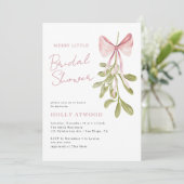 Mistletoe Stof Roze Strik Bruiloft Feest Kaart (Staand voorkant)
