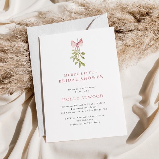 Mistletoe Stof Roze Strik Bruiloft Feest Kaart