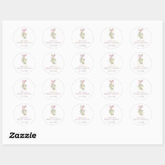 Mistletoe Stof Roze Strik Bruiloft Feest Ronde Sticker (Vel)