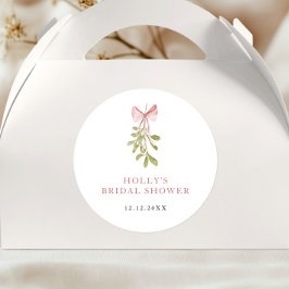 Mistletoe Stof Roze Strik Bruiloft Feest Ronde Sticker