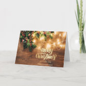 Mistletoe, String Lights, Wood Kerstmis Feestdagen Kaart (Voorkant)