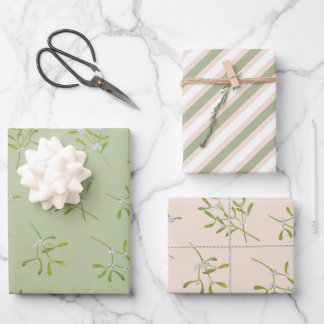 Mistletoe Stripes Green Eggnog Inpakpapier Vel