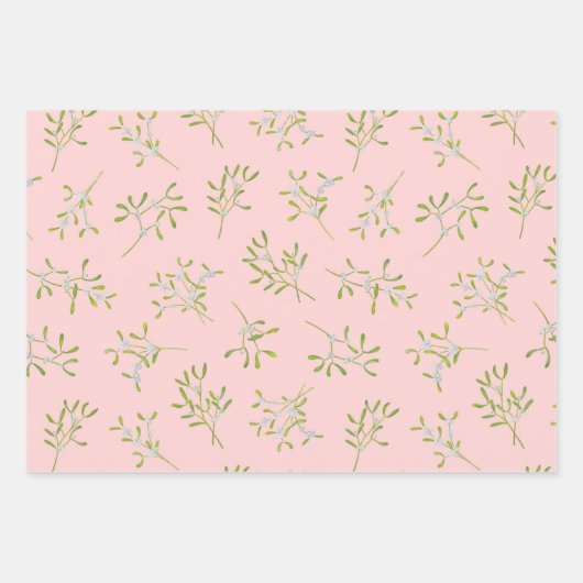 Mistletoe Stripes Groen Roos Inpakpapier Vel (Voorkant 3)