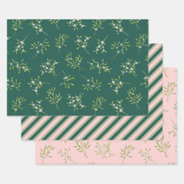 Mistletoe Stripes Groen Roos Inpakpapier Vel