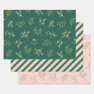 Mistletoe Stripes Groen Roos Inpakpapier Vel