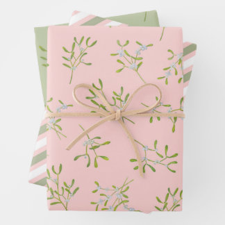 Mistletoe Stripes Roos Groen Inpakpapier Vel