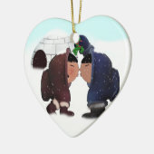 Mistletoe Time - Mistletoe Kissing Eskimos Keramisch Ornament (Links)