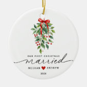 Mistletoe trouwde eerste kerst keramisch ornament (Voorkant)